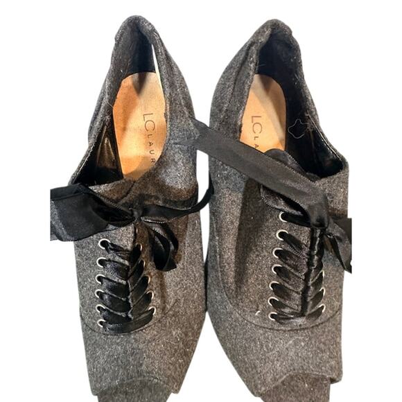 Lauren Conrad Gray Wool Ribbon Laces Open Toe Ankle Booties Women Sz 6.5 - Picture 12 of 12
